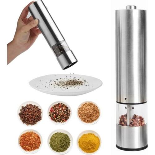 Stainless Steel Portable Electric Pepper Spice Grinder Muller Mill with Light Kitchen Seasoning Grinding Tool Salt and Pepper
