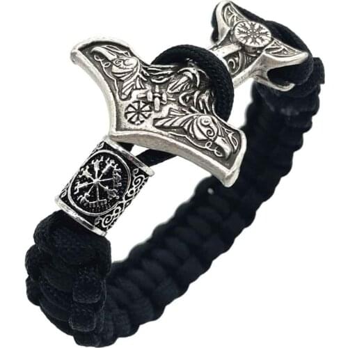 Nostalgia Vikings Aegishjalmur Slavic Kolovrat Thor Hammer Mjolnir Odin Raven Viking Bracelet