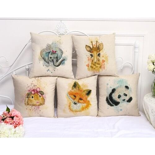 New Decorative Pillow Cushion Case Cartoon Panda Giraffe Fox Pillowcase Cotton Linen Chair Seat Throw Pillow Cover A1163