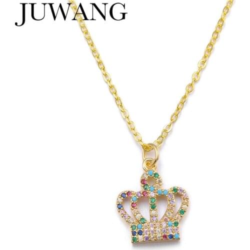 2019 New Crown Pendant Necklace Gold Color Copper Chain Fashion Women Crystal Wedding long Necklace Jewelry For Lady Gifts