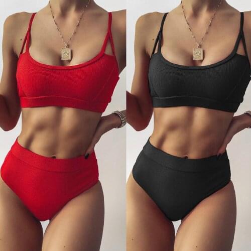 2021 New Ladies Solid Color Split Swimsuit Bikini Strapless Sexy Swimwear