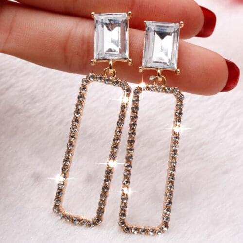 New Accessories Tide Crystal Long Earrings Square Earrings Female Temperament Korean Personality Wild Earring Friends Gifts