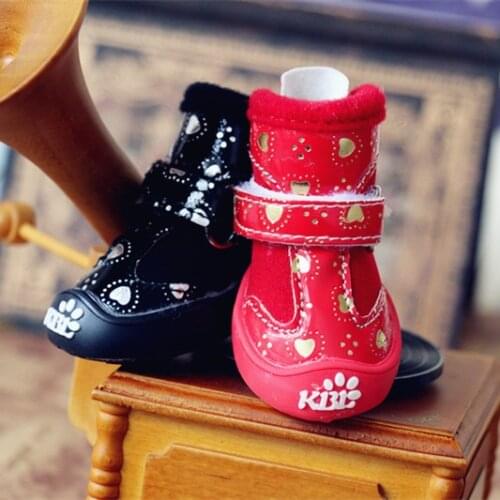 Small Dog Shoes Bling Love Pet Shoes for Puppies Cats Spring Autumn Boots Casual Breeds Animals Shoes 4pcs/set Black Red