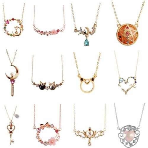 16 Styles Japanese Luna Cat Pendant Angle Wing Key Wand Star Moon Necklace Cartoon Animal Fox Choker Necklaces
