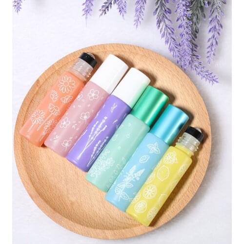10ml Portable Frosted Colorful Essential Oil Perfume Thick Glass Roller Bottles Travel Refillable Rollerball Bottle