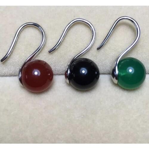 One pair green /black/red agate round 10mm high -heeled shoes hook earrings FPPJ wholesale beads
