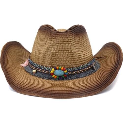Sun Hat for Women Summer Hats New Sunscreen Western Cowboy Spray Paint Stylish Tend Summer Straw Beach Sunscreen Hat HZ37