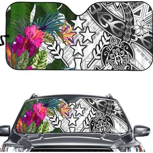 INSTANTARTS Kosrae Polynesian Plumeria Flowers Leaf Printing Auto Sun Shade for Windshield Trend Sun Shade Interior Protector