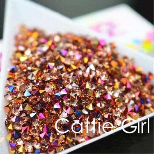 1440pcs Rainbow 1.2mm Rose Gold Nail Rhinestones Zircon Nail Art Micro Crystal Mini Conical Manicure Decorations Cattie Girl