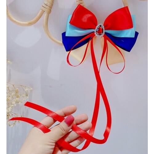 10 PCS, 5.5 inch Ribbon Bow Princess Hair Clips With Rhinestone Center, Kids Girls Long Tassel Bowknot Hair Barettes Party Gift