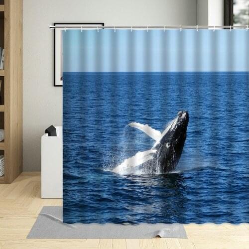3D Sunlight Ocean Design Whale Shower Curtain Seabed Animal Print Waterproof Fabric Hanging Curtains With Hooks Bathroom Decor