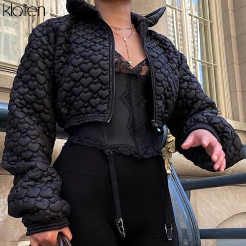 KLALIEN Autumn Winter Warm Thicken Coat Women Fashion Casual Solid Black Zipper Padded Jacket Female Street Short Outerwear