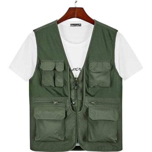 2021 Summer Casual Mens Vest Quick Dry Breathable Multi Pocket Mesh Jackets Photography Hiking Fishing Vests Size 5XL