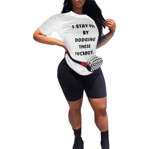 2pcs/Set Casual Sports Suit Summer Women Loose Letter Printed T Shirts+High Waist Skinny Cycling Shorts Pants Outfits Tracksuit