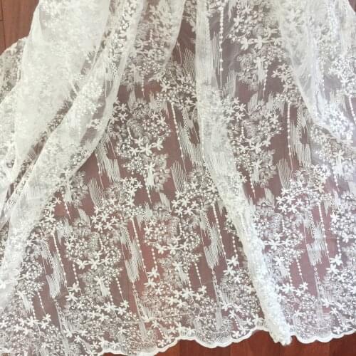 2 Yards Off White Retro Breeze Cotton Lace Fabric , Embroidered Floral Lace Fabric, French Lace Fabric, Bridal Lace Fabric