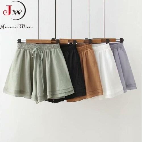 2021 Women Summer Casual Chiffon Short Pants High Waist All-Match Cute Sweet Girls Ruffled Loose A-Line Wide Leg Shorts Korean