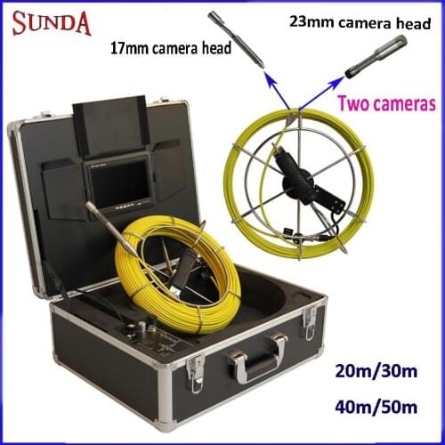 23mm/17mm camera head Borescope pipe sewer pipe inspection camera Portable Aluminum Case Fiberglass cable 2pcs camera head