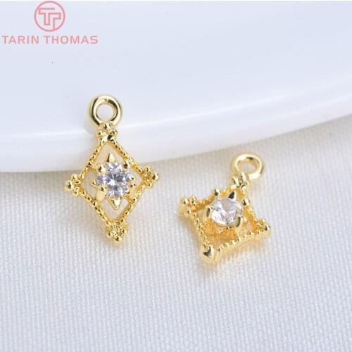 326) 10PCS 6x10MM 24K Gold Color Plated Brass with Zircon Pendants Charms High Quality DIY Jewelry Making Findings