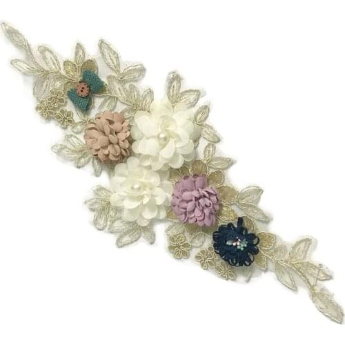 5pc/lot Golden Embroidered Lace collar Flower Neckline embellishment Clothing Lace applique DIY Sewing Craft Supplies