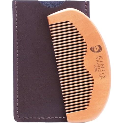 50pcs Personalized Wood Beard Combs Custom Logo Promotional Gift Pocket Wooden Beard Mustache Grooming Comb With Leather Pouch