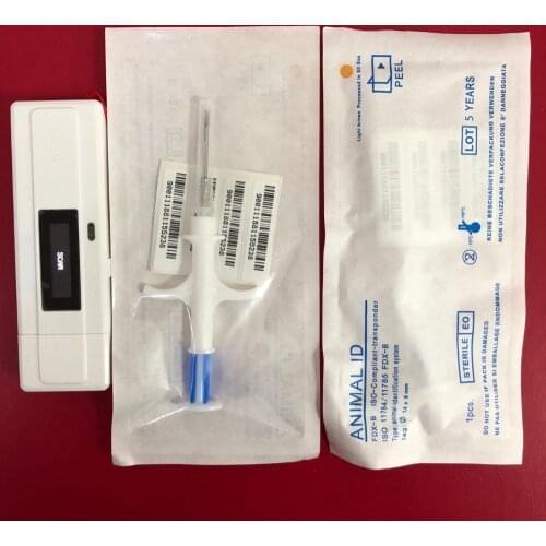 Free shipping 20pcs 1.4*8mm rfid microchips ISO11784/785 FDX-B cat dog pet glass tag syringe + 1pc FDX-B pet microchip scanner