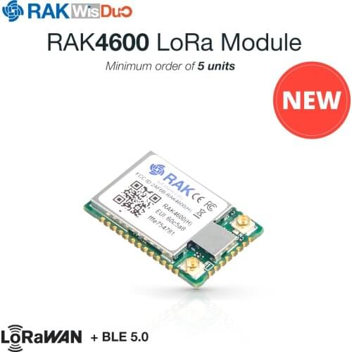 Low Power Wireless LoRa Module Include RF52832 MCU SX1276 Chip, Complies with LoRaWAN 1.0.2 Protocols Support BLE 5.0 RAK4600