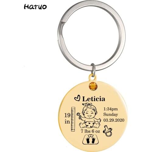 Girl Baby keychain custom key chain custom name height weight date stainless steel Keyring mom dad jewelry personalized gift