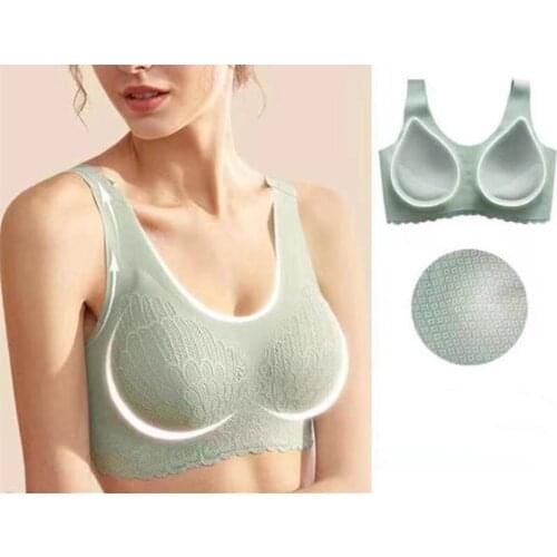 Latex Sexy New Ladies Lace Gathered Traceless Yoga Bra, Fashion Push Ups With Cushions, Comfortable Rimless Vest Top, Sports Bra