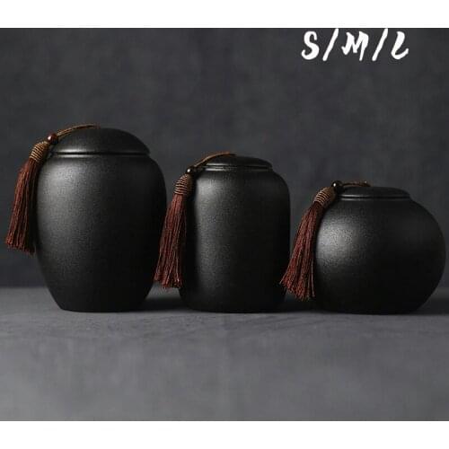 Black Cremation Urns For Pet Human Ashes Ceramic Urn Small Pet Keepsake Funeral Casket Pet Memoria Urne Home Fireplaces Burial