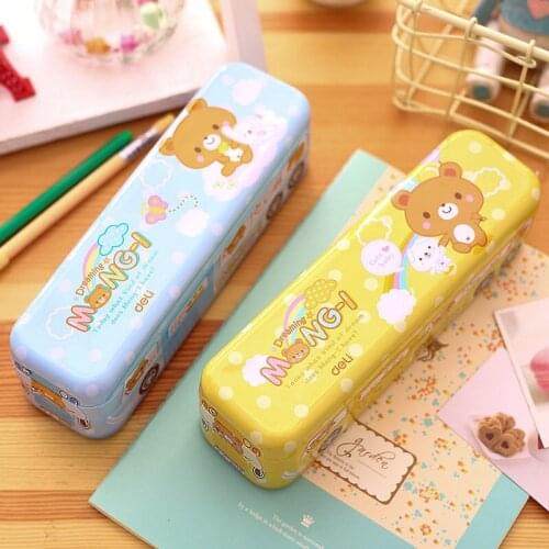 Deli Cute Pencil Box 5pcs Dreaming Mong Bear Metal Multifunctional Pencil Box Kawaii School Large Capacity Pencil Case for Kids