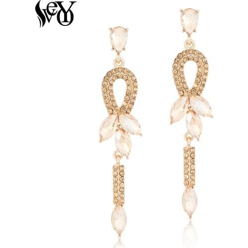 VEYO Long Brand Crystal Earrings for Woman Luxury Gem Statement Dangle Earrings Fashion Jewelry Wholesale
