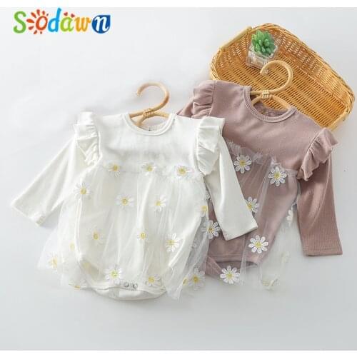 Sodawn 2021 New Jumpsuit Toddler Clothes Spring Autumn Floral Mesh Stitching Long Sleeve Romper Clothes For Newborns