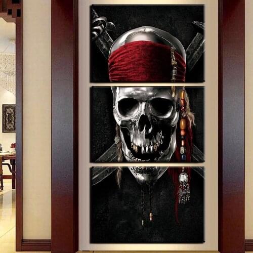 3 Pieces skeleton canvas paintings skull head wall art picture printing poster for Halloweens day decoration
