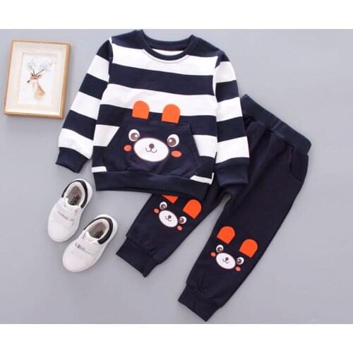 Baby boy clothes set cartoon cute bear stripe printed cotton long sleeve two-piece baby boy casual sport suit children clothes
