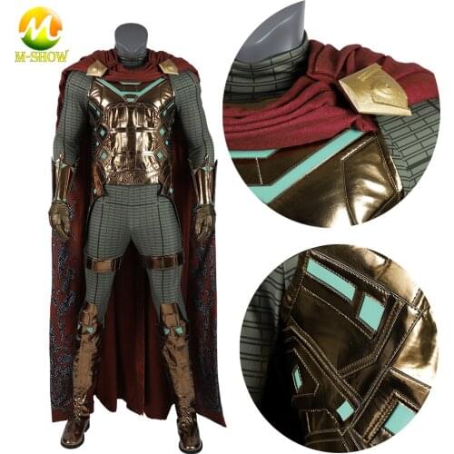 Superhero Spider Quentin Beck Cosplay Costume Gold Armor Suit Jumpsuit Halloween Outfit for Adult Men Any Size