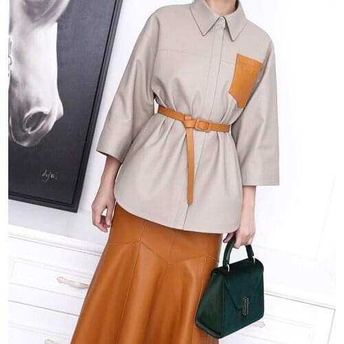 Spring Factory And Autumn New Style Casual Real Leather Sheepskin Jacket,Loose Shirt Leather Coat