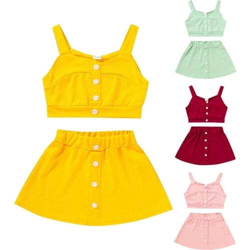 Baby Girls Summer Clothing Sets 2021 Cute Kids Sling Crop Top + Solid Skirt Cool New Fashion Children Swimming Suit