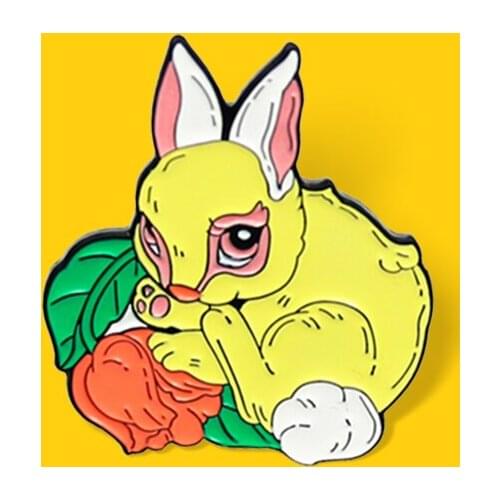 Cute Rabbit Brooches Yellow White Rabbit Cartoon Enamel Pins Bag Clothes Button Lapel Badges Jewelry Funny Gift for Best Friend