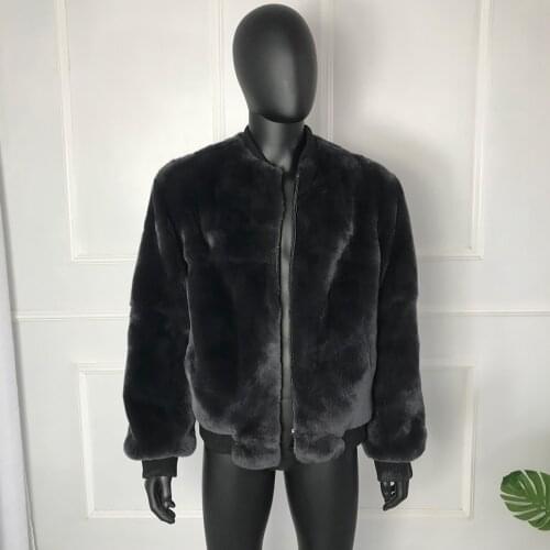 Top Selling Bomber Jacket Fur Coat Men Real Fur Jacket Winter Natural Rex Rabbit Fur Jacket With Elastic Cuffs