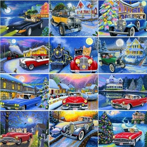 5D Diamond Painting Red Car Set Cat Cross Stitch Mosaic Full Square Drill Diamond Embroidery Animals Needlework Handmade Gifts