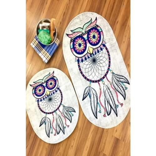 Owl 2 Piece Oval Bath Mat Set Toilet Seat Set
