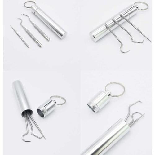 3 Pcs Premium Teeth Cleaning Tools Reusable Floss Tooth Picks Set Stainless Steel Pocket Keychains Portable for Kitchen