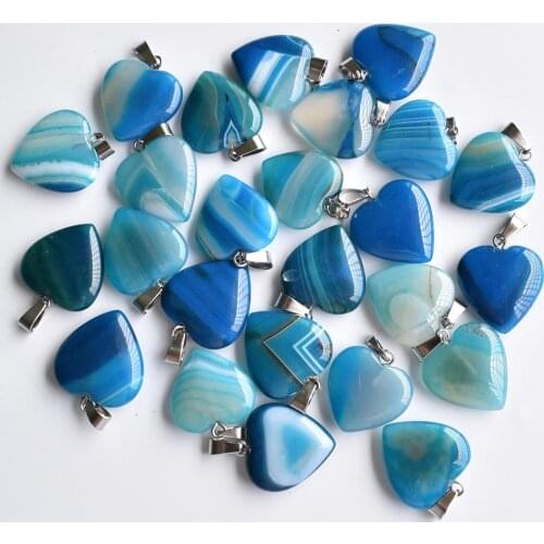 Wholesale 36pcs/lot fashion good quality blue stripe onyx heart shape charms pendants for jewelry making 20mm free shipping