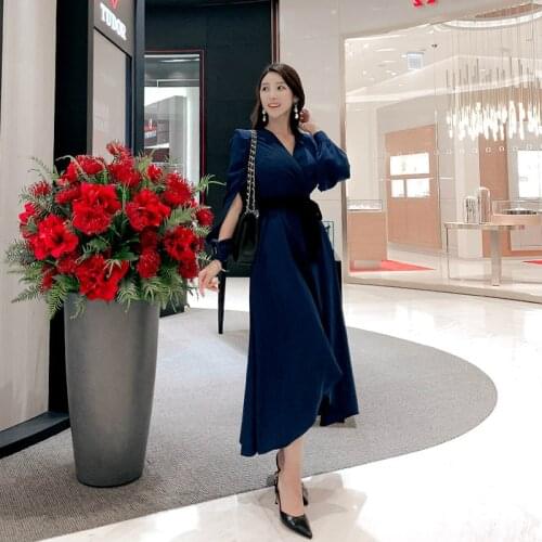 Autumn Winter Streetwear Casual Dress Women Long Sleeve Asymmetrical Midi Dress Women with Sashes Solid Robe Longue Femme Ete