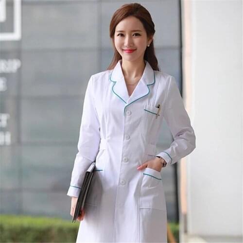 Autumn Womens Stand Collar Anti-wrinkle Long Sleeve Lab Uniform Dental Clinic Doctors Outwear Slim Fit White Color Free Ship