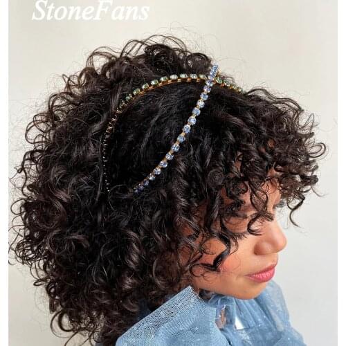 Stonefans Luxury Blue Green Rhinestone Cross Headband Crown for Women Shiny Crystal Bridal Hair Band Cross Tiara Wedding Jewelry