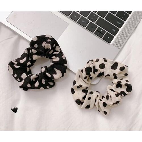 Korea Cow Pattern Autumn Winter Women Warm Polyester Big Hair Scrunchies Solid Soft Vintage Hair Gums Fabric Rubber Bands