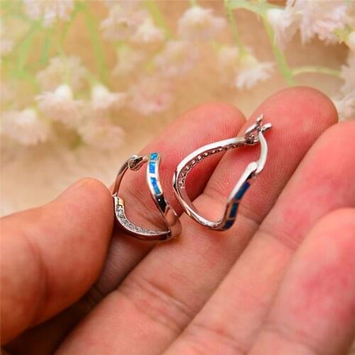 Boho Female Blue Fire Opal Earrings Vintage Silver Color Double Earring Wedding Jewelry Irregular Stud Earrings For Women