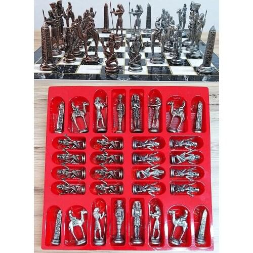 Toy Net Chrome Copper Chess Set With Egyptian Pharaoh Armies Soldier Figure 33x33 Cm Plated Marble Table Toy Net Chrome Copper C