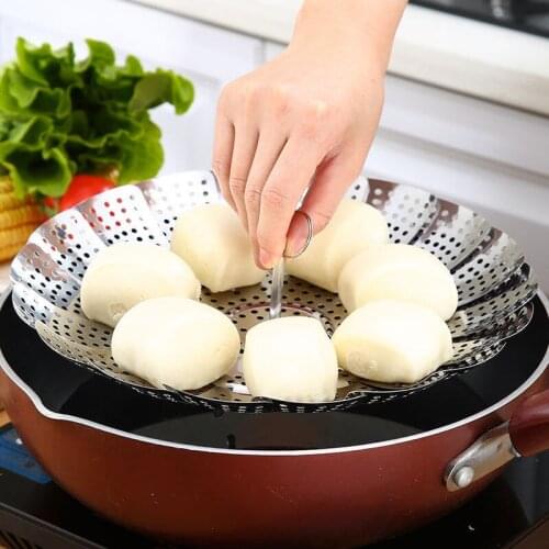 Foldable Steam Pot Evenly Heated Stainless Steel Food Steaming Rack Multifunction Home Kitchen Tool Steam E11617